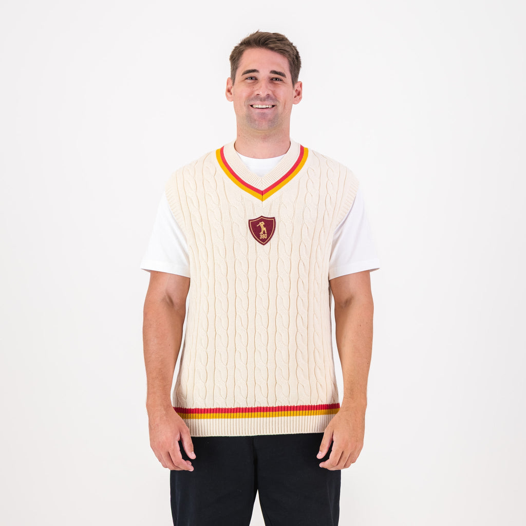 AB de Villiers 360 Crest Knit Vest Cable Ivory