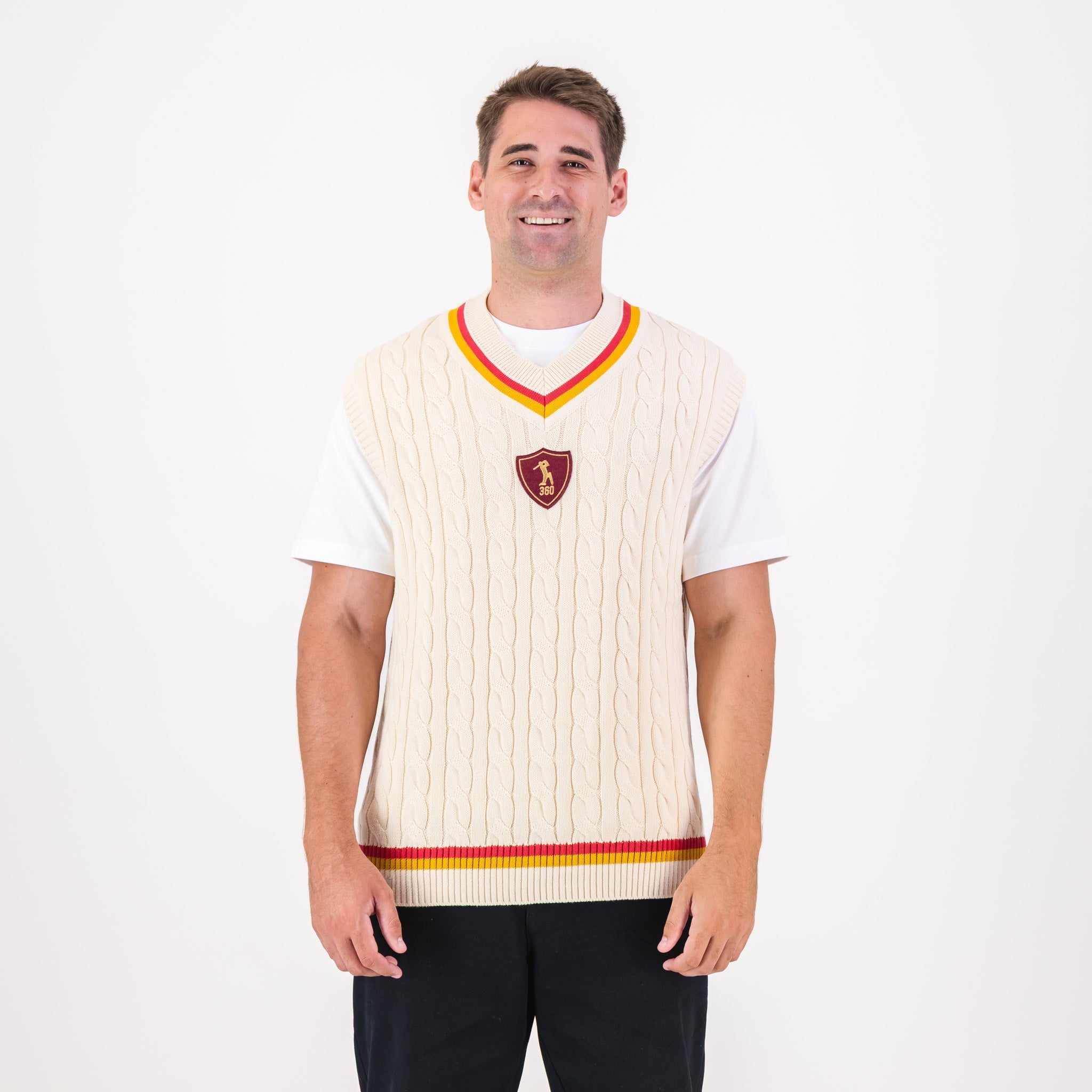 AB de Villiers 360 Crest Knit Vest Cable Ivory