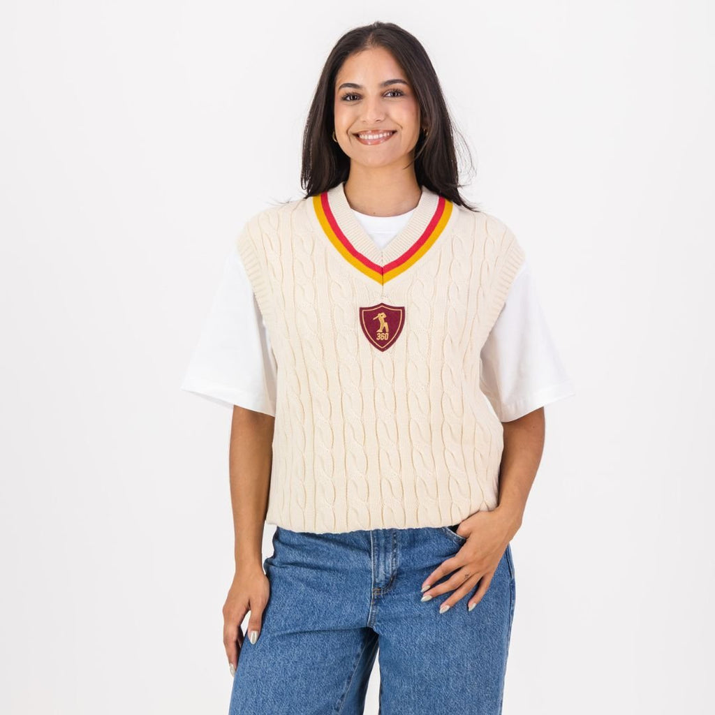 AB de Villiers 360 Crest Knit Vest Cable Ivory