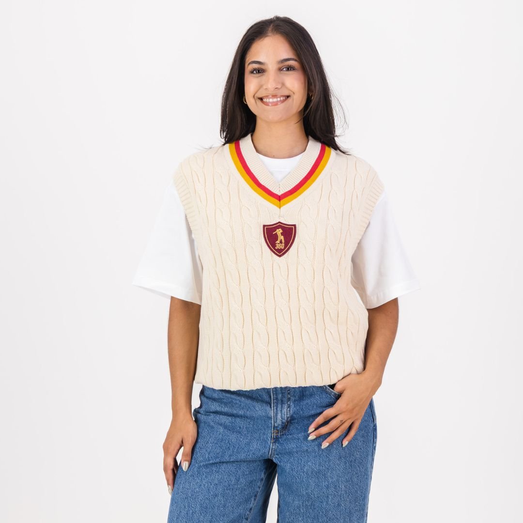 AB de Villiers 360 Crest Knit Vest Cable Ivory