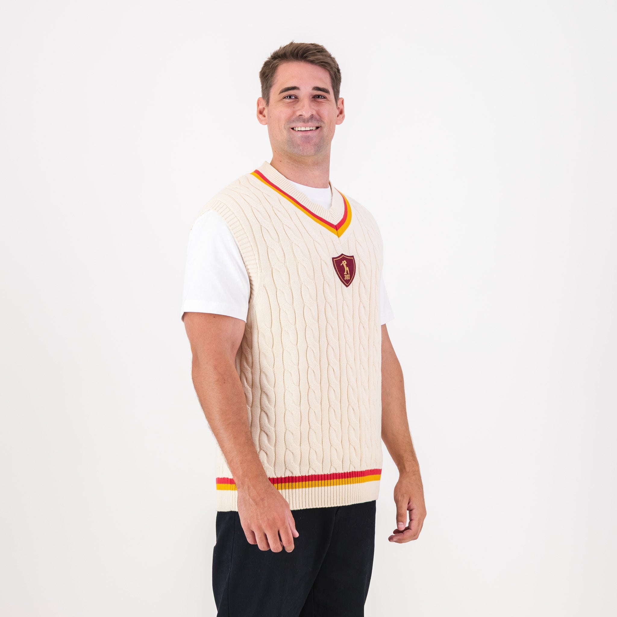 AB de Villiers 360 Crest Knit Vest Cable Ivory