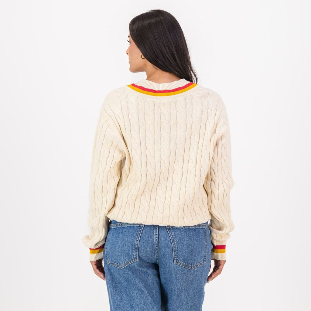 AB de Villiers 360 Small Logo V-neck Knitwear Cable Ivory