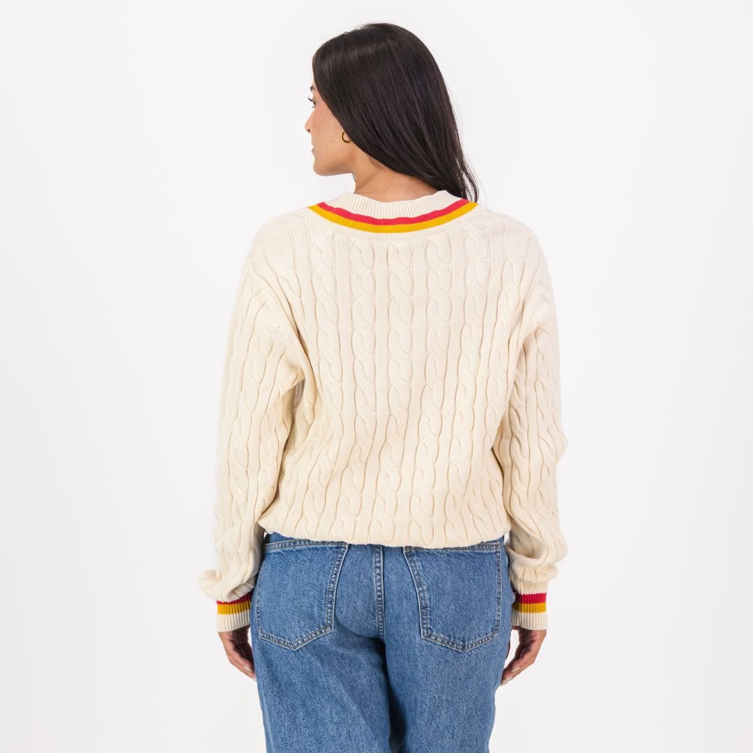 AB de Villiers 360 Small Logo V-neck Knitwear Cable Ivory