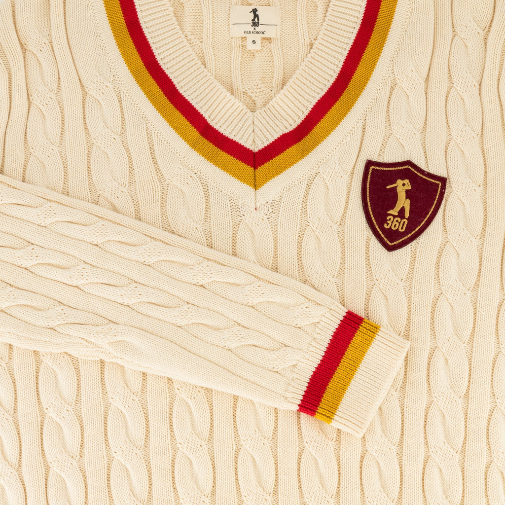 AB de Villiers 360 Small Logo V-neck Knitwear Cable Ivory