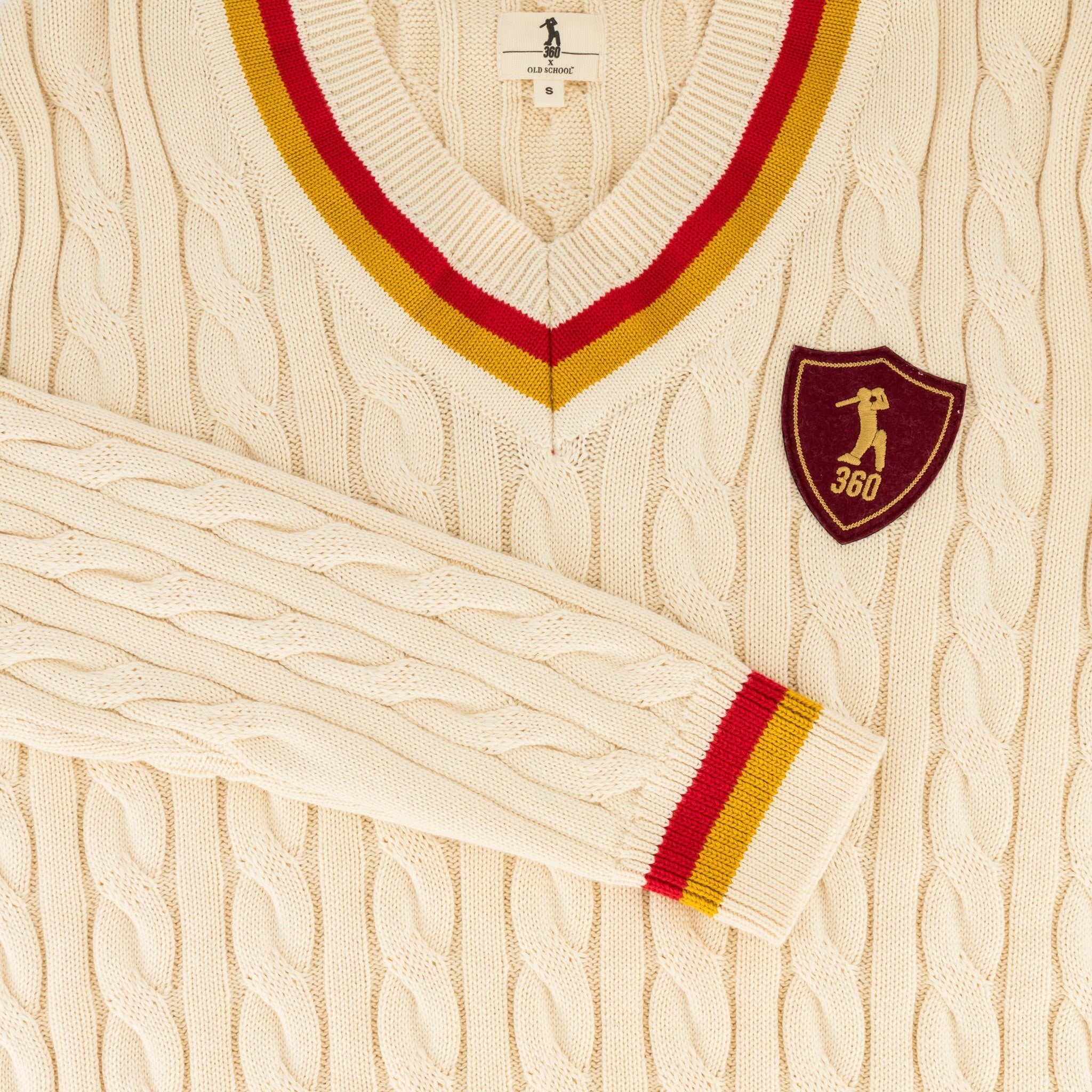AB de Villiers 360 Small Logo V-neck Knitwear Cable Ivory