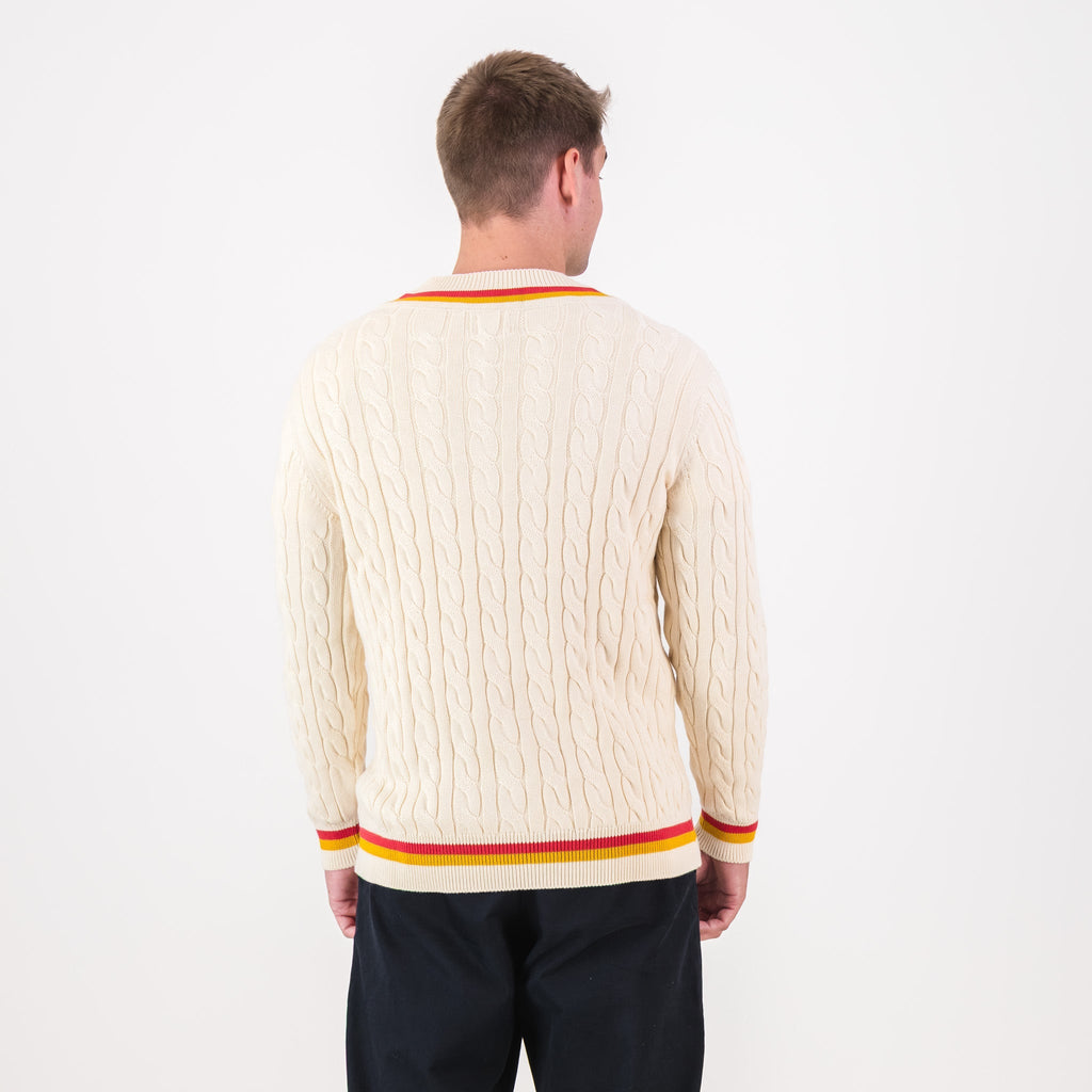 AB de Villiers 360 Small Logo V-neck Knitwear Cable Ivory