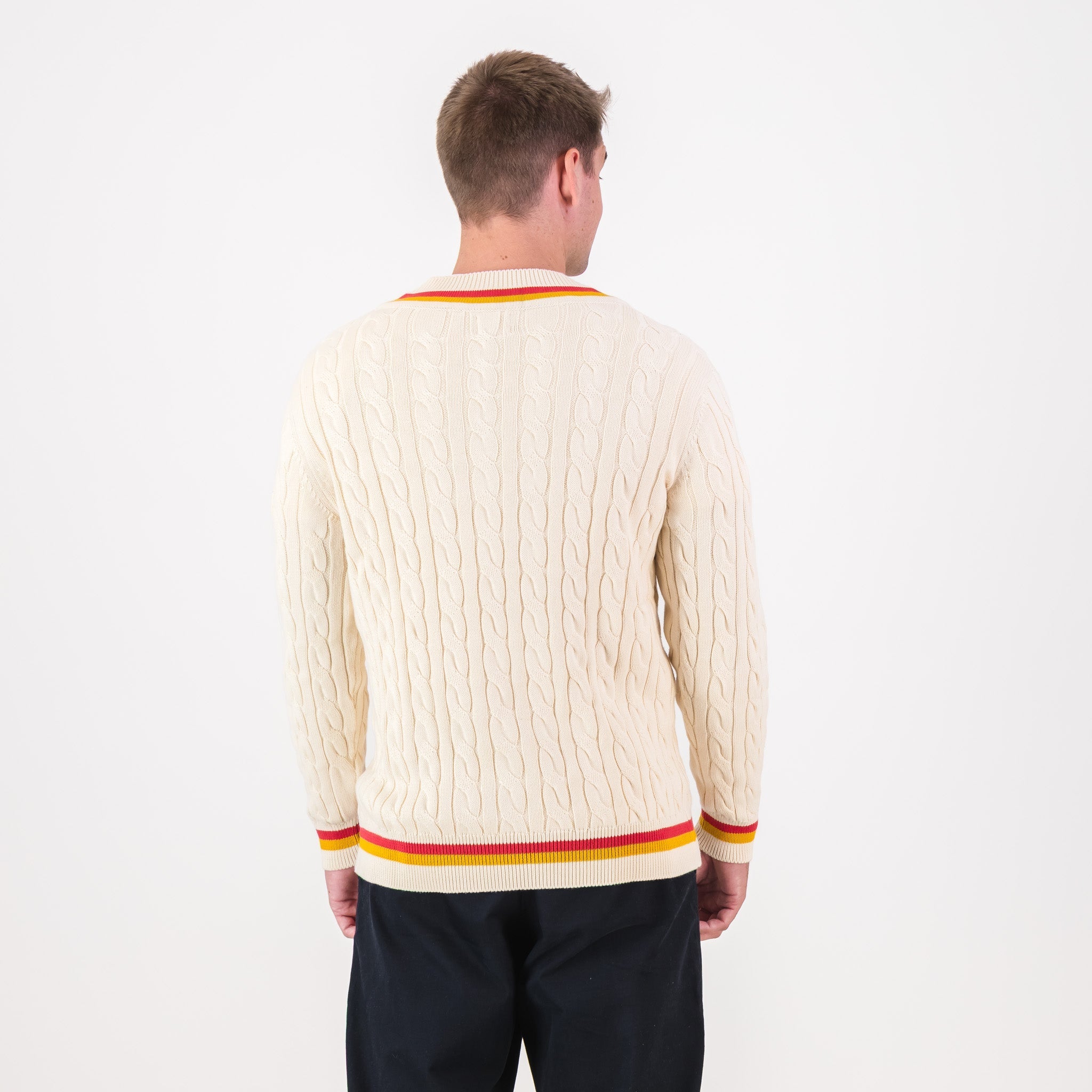 AB de Villiers 360 Small Logo V-neck Knitwear Cable Ivory
