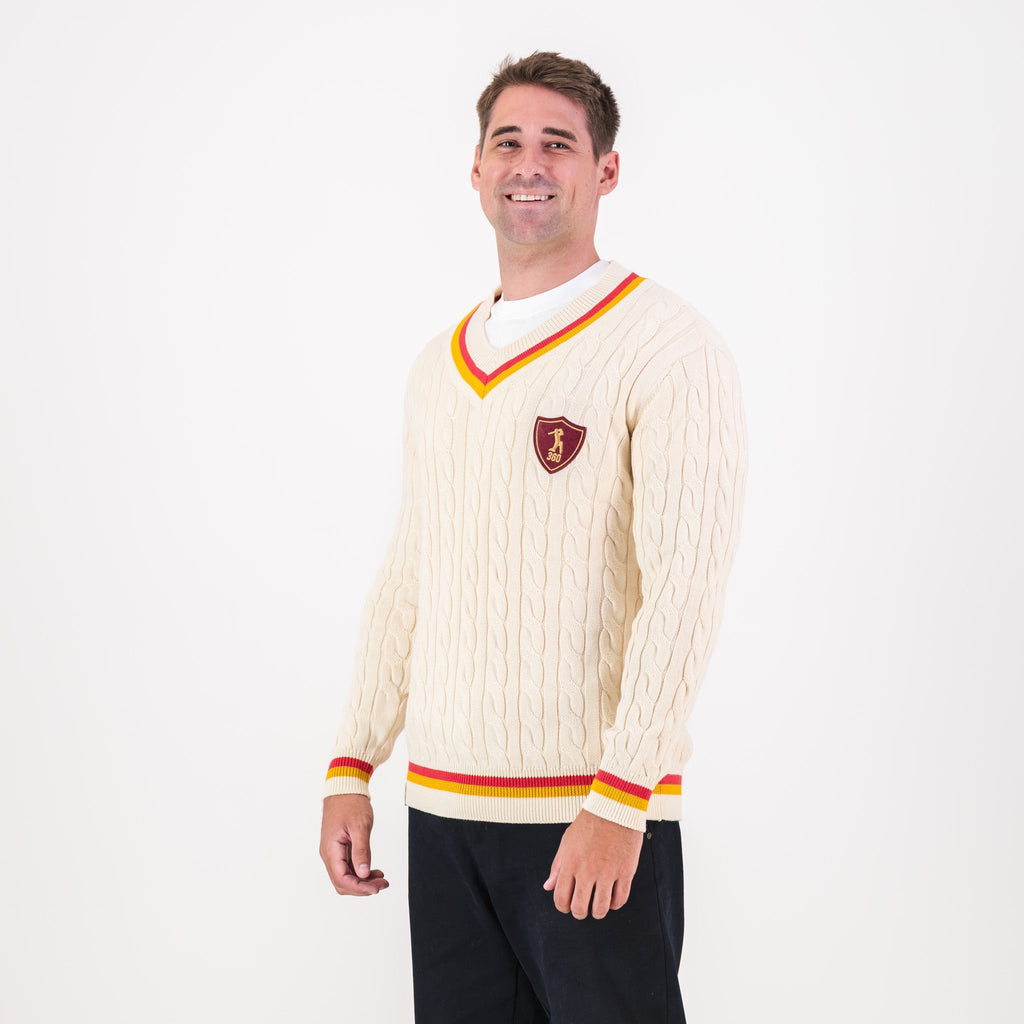 AB de Villiers 360 Small Logo V-neck Knitwear Cable Ivory