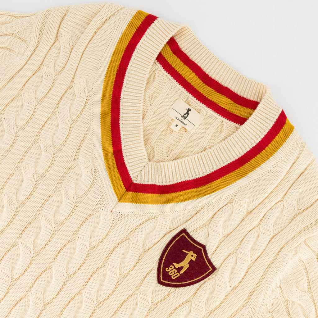 AB de Villiers 360 Small Logo V-neck Knitwear Cable Ivory
