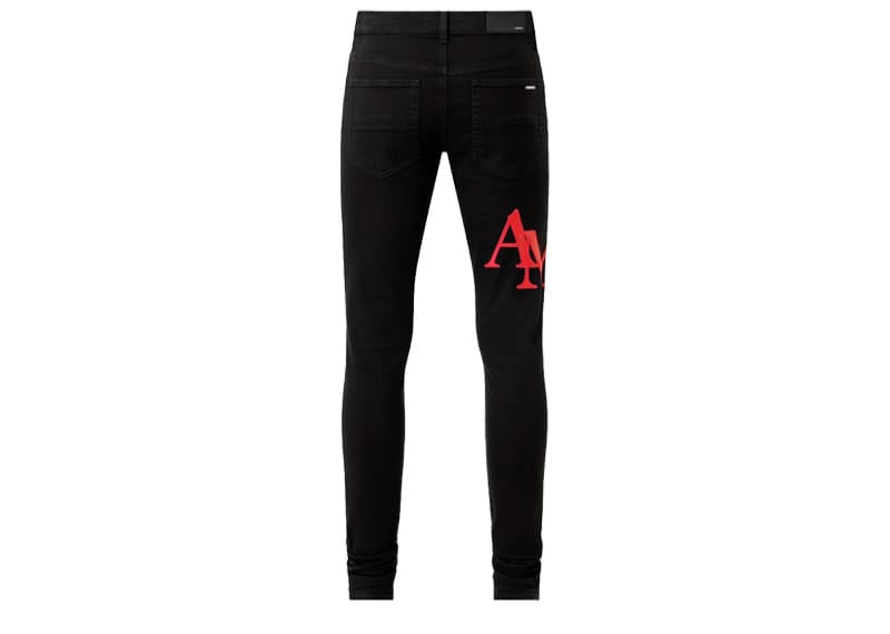 Amiri Staggered Logo Skinny Jean - Black Red