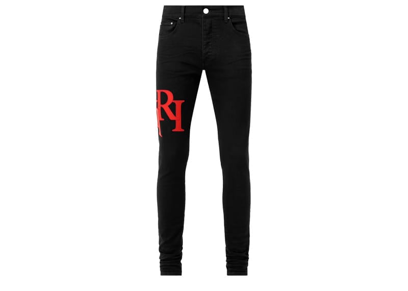 Amiri Staggered Logo Skinny Jean - Black Red