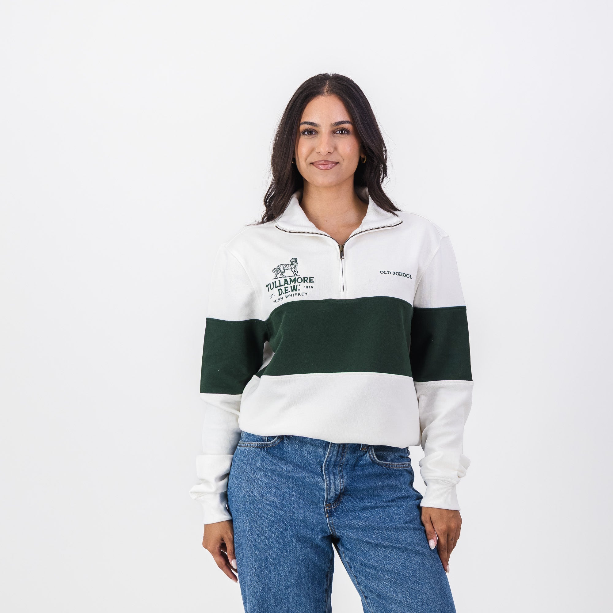 B2B Old School Tullamore Dew Quarter Zip Sweat Panel Green White