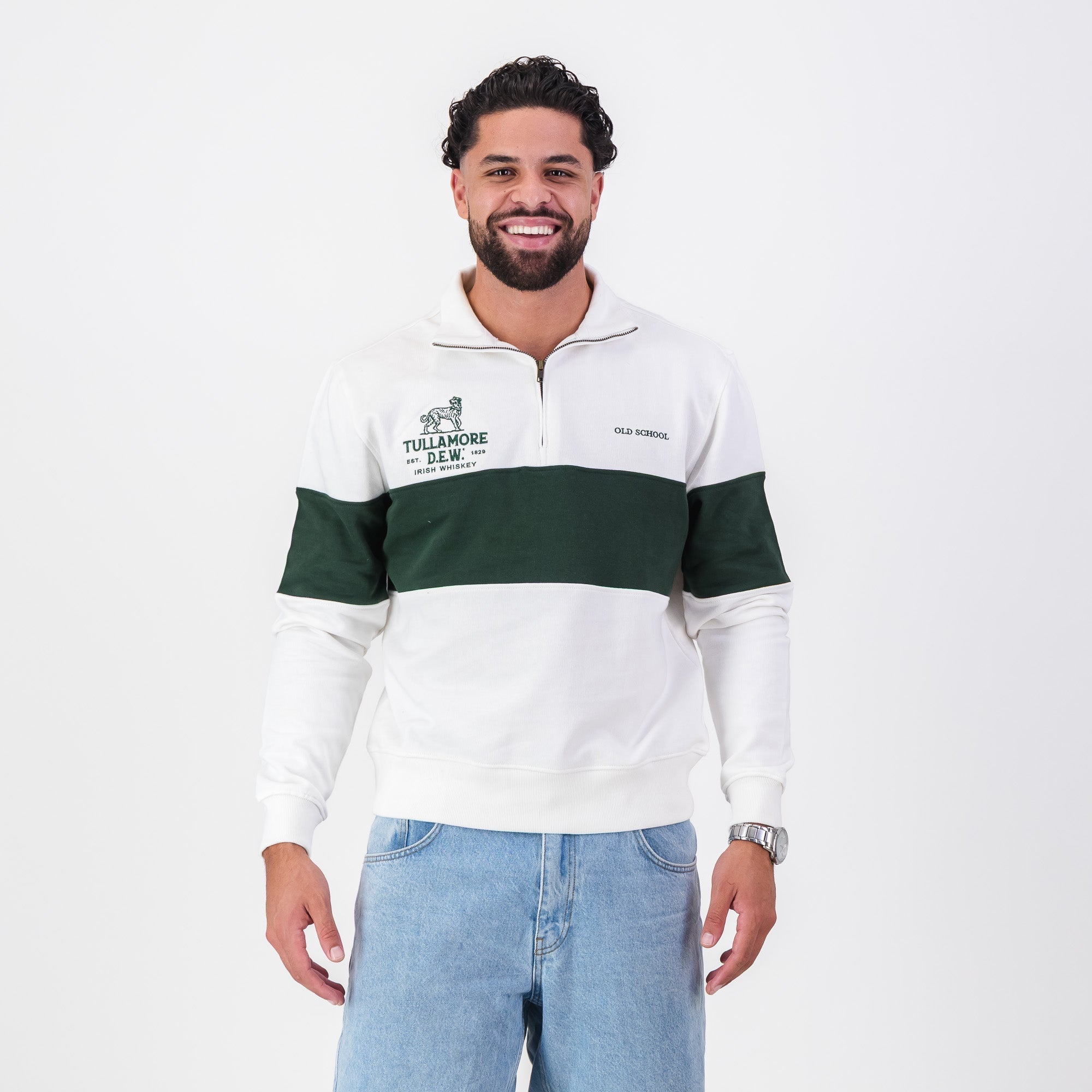 B2B Old School Tullamore Dew Quarter Zip Sweat Panel Green White