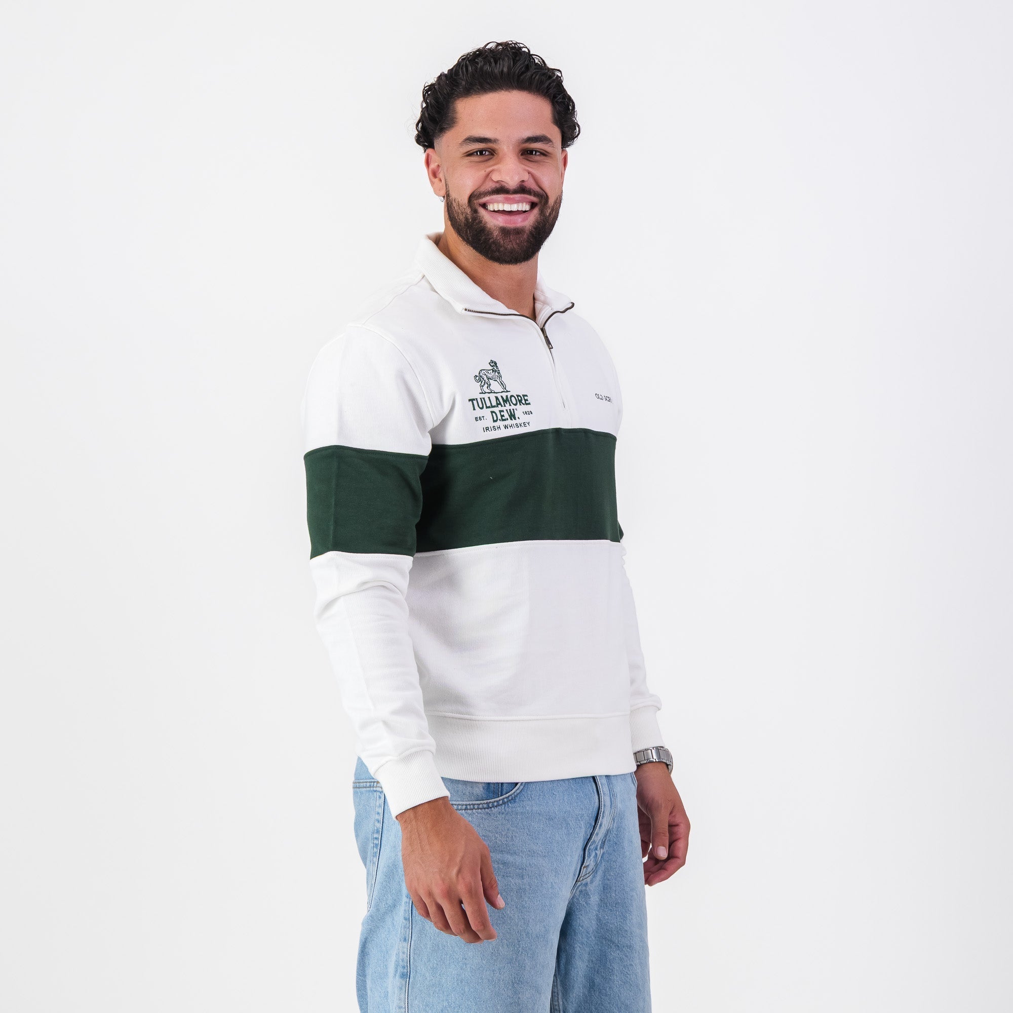 B2B Old School Tullamore Dew Quarter Zip Sweat Panel Green White
