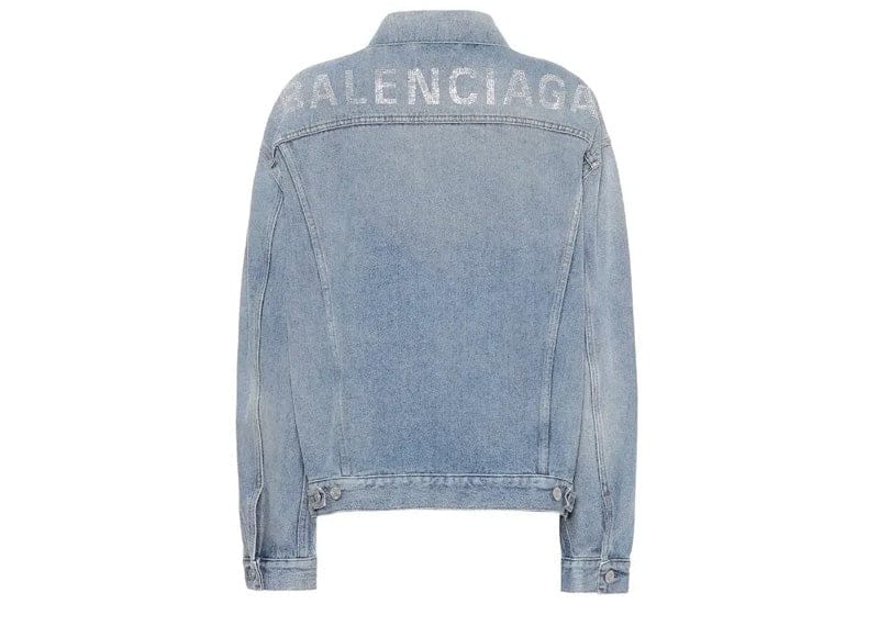 Balenciaga Crystal Logo Cotton Denim Jacket Blue