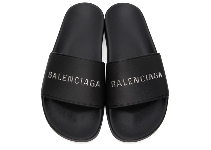 Balenciaga Pool Slides Black/Silver Chrome (Women's)
