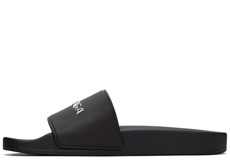 Balenciaga Pool Slides Black/Silver Chrome (Women's)