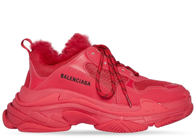 Balenciaga Triple S Faux Fur Burgundy