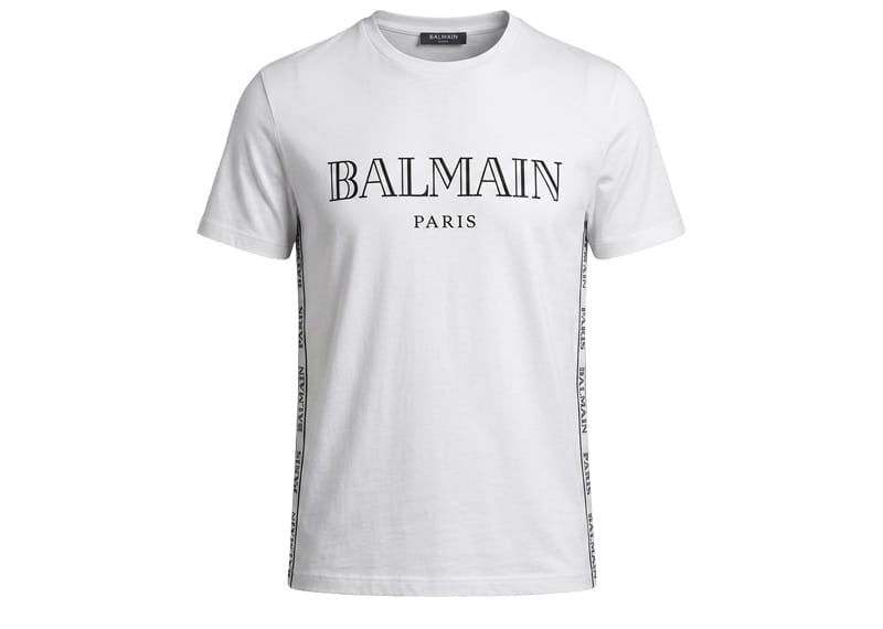Balmain Paris Branded Side Stripes Tee White