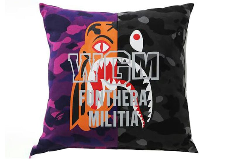 BAPE Color Camo Tiger Shark Half Square Cushion Purple