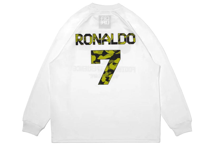 BAPE x CR7 Life Multi Logo Relaxed Fit LS Football Jersey White