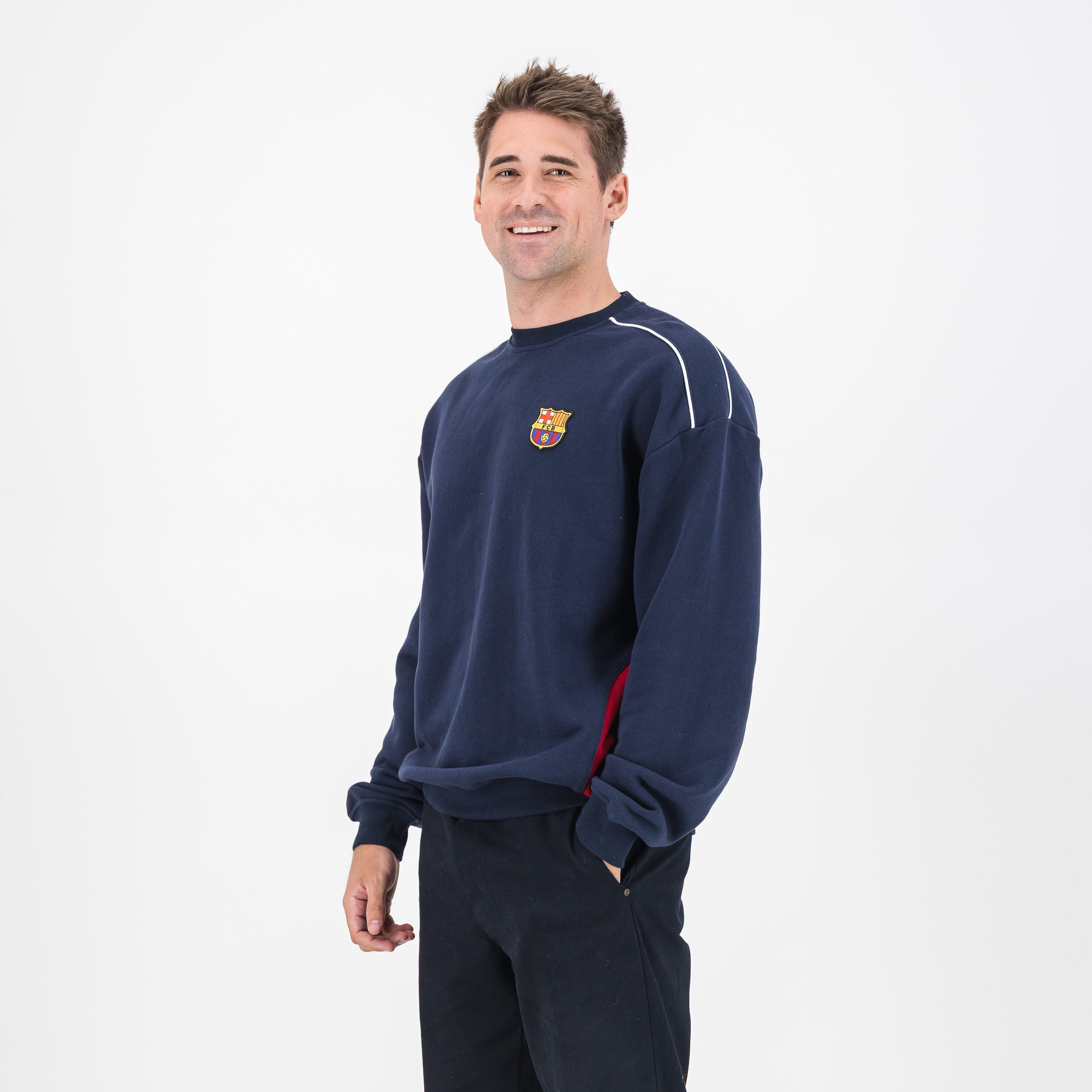 Barcelona FC colour block Crew Sweat-Navy