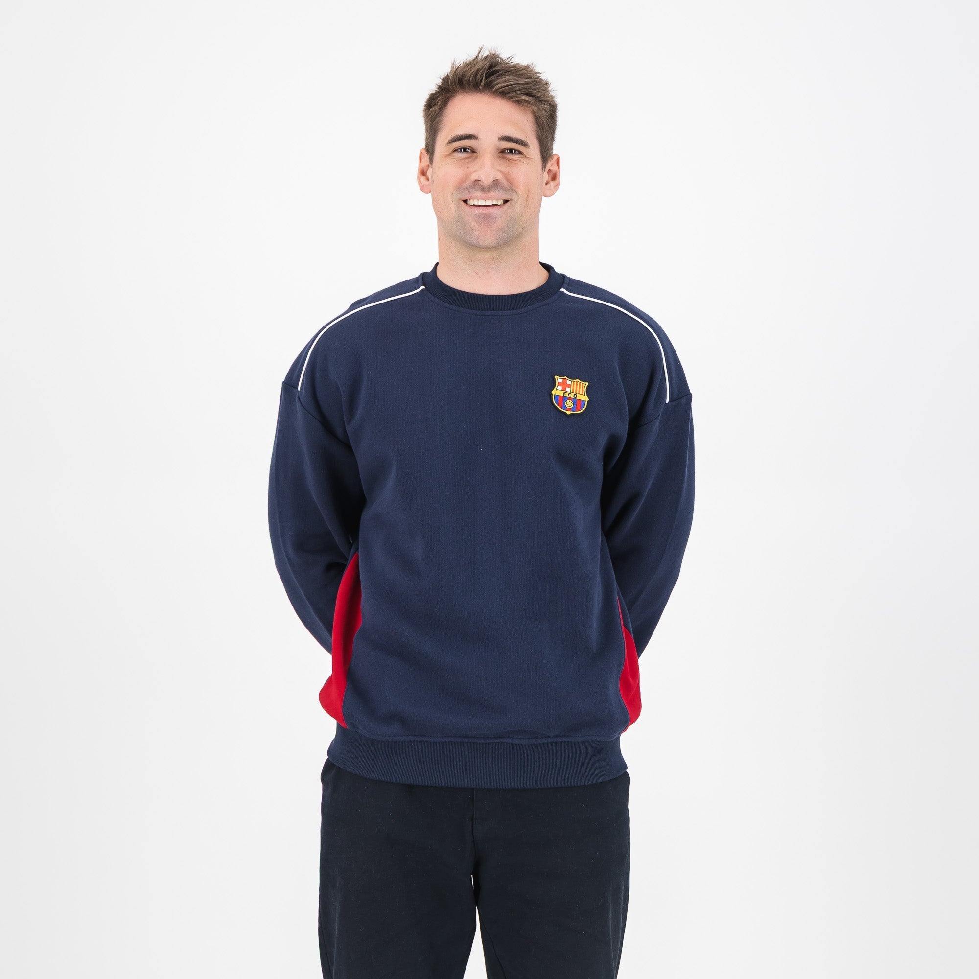 Barcelona FC colour block Crew Sweat-Navy
