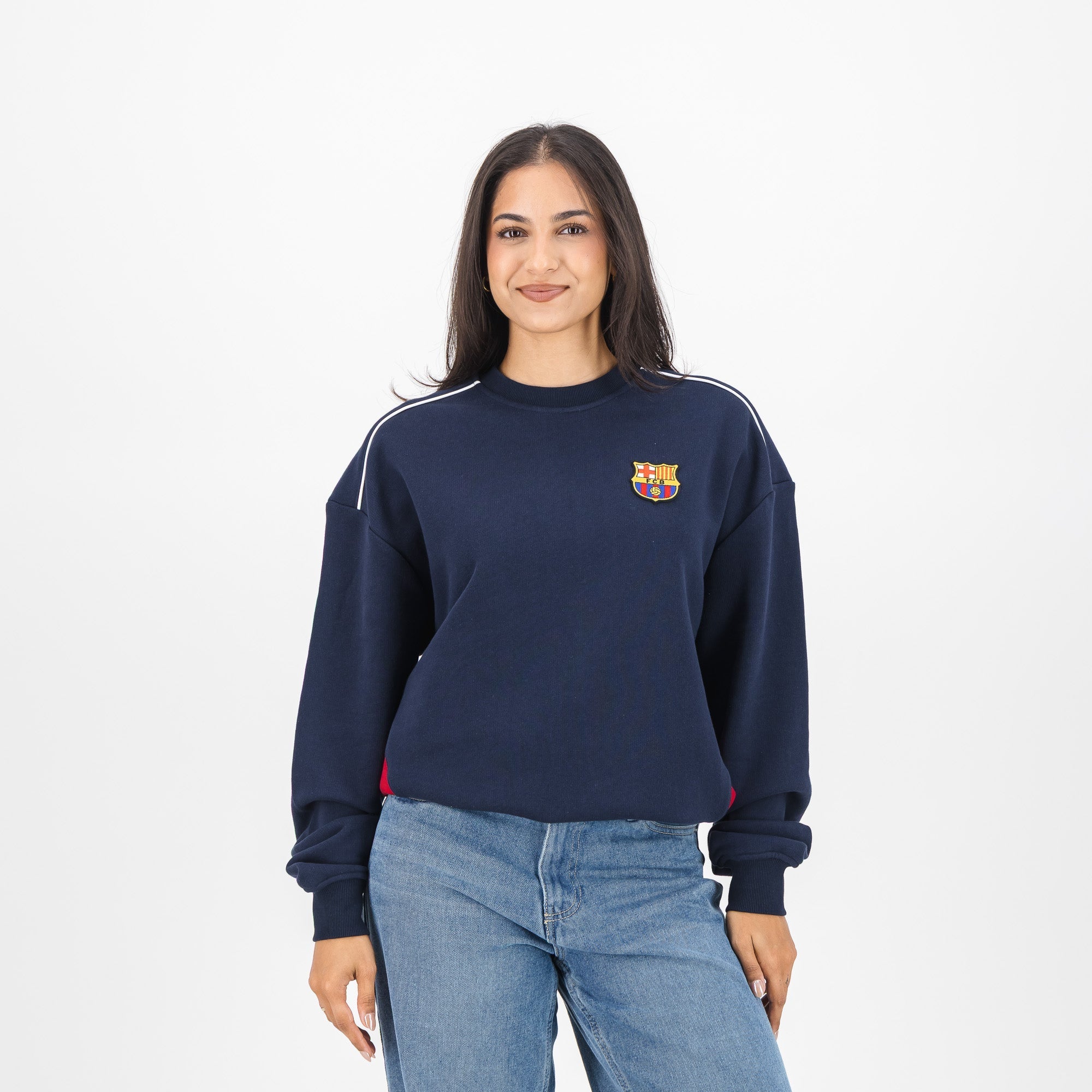 Barcelona FC colour block Crew Sweat-Navy