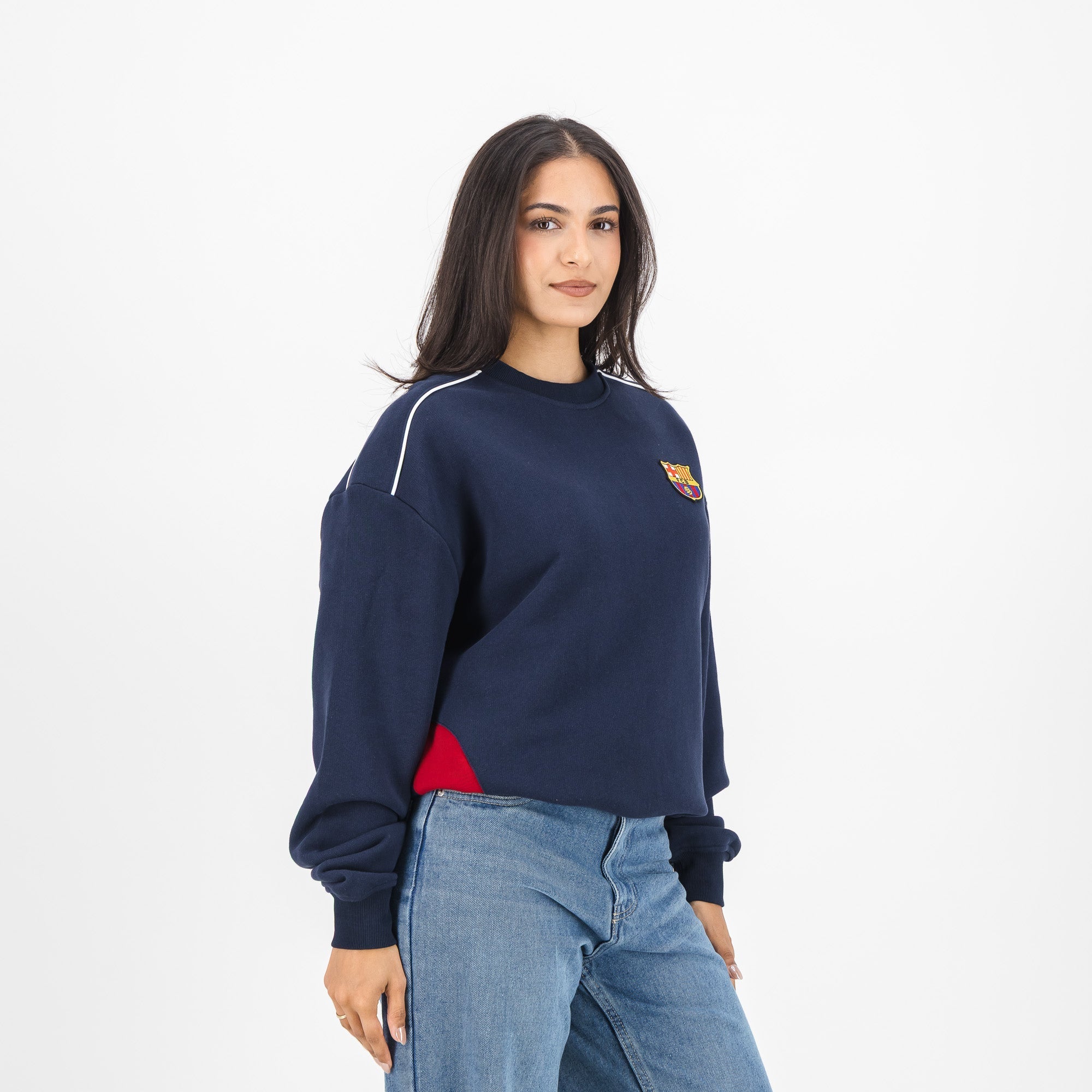 Barcelona FC colour block Crew Sweat-Navy