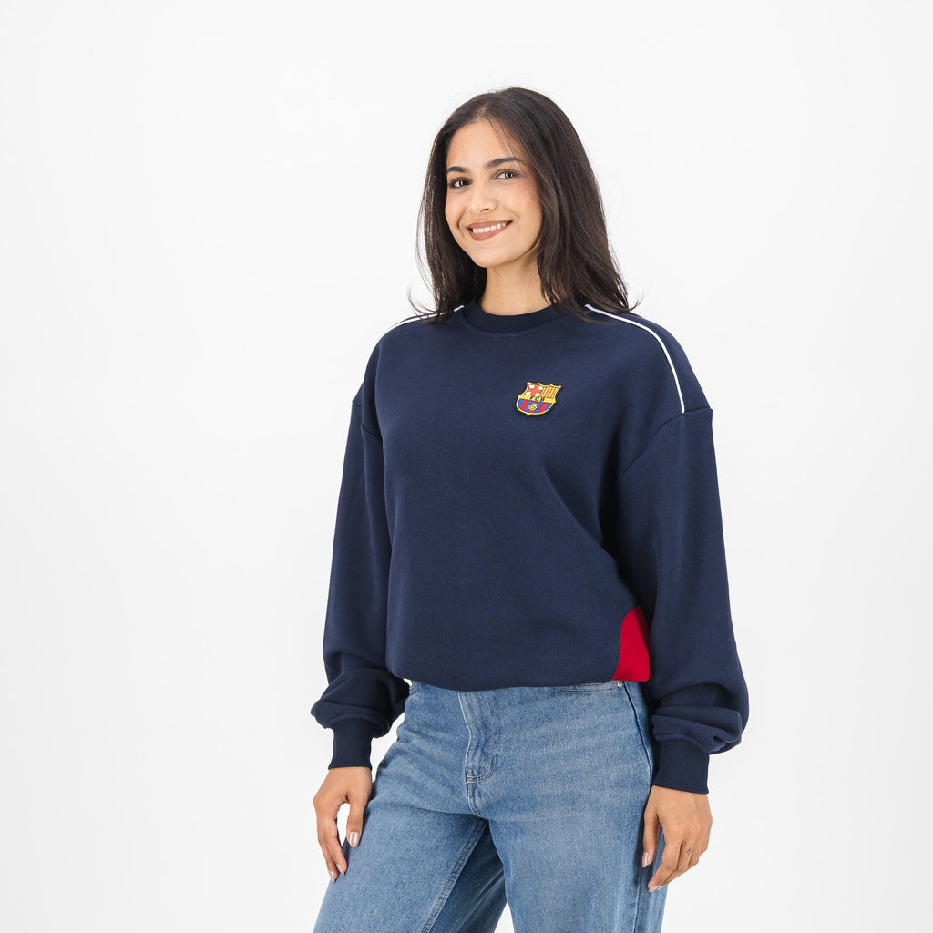 Barcelona FC colour block Crew Sweat-Navy