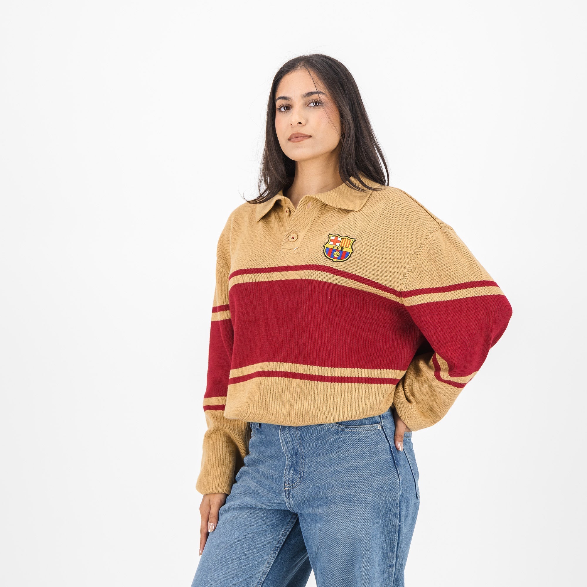 Barcelona FC Hoop Button up LS Jersey-Ice Coffee