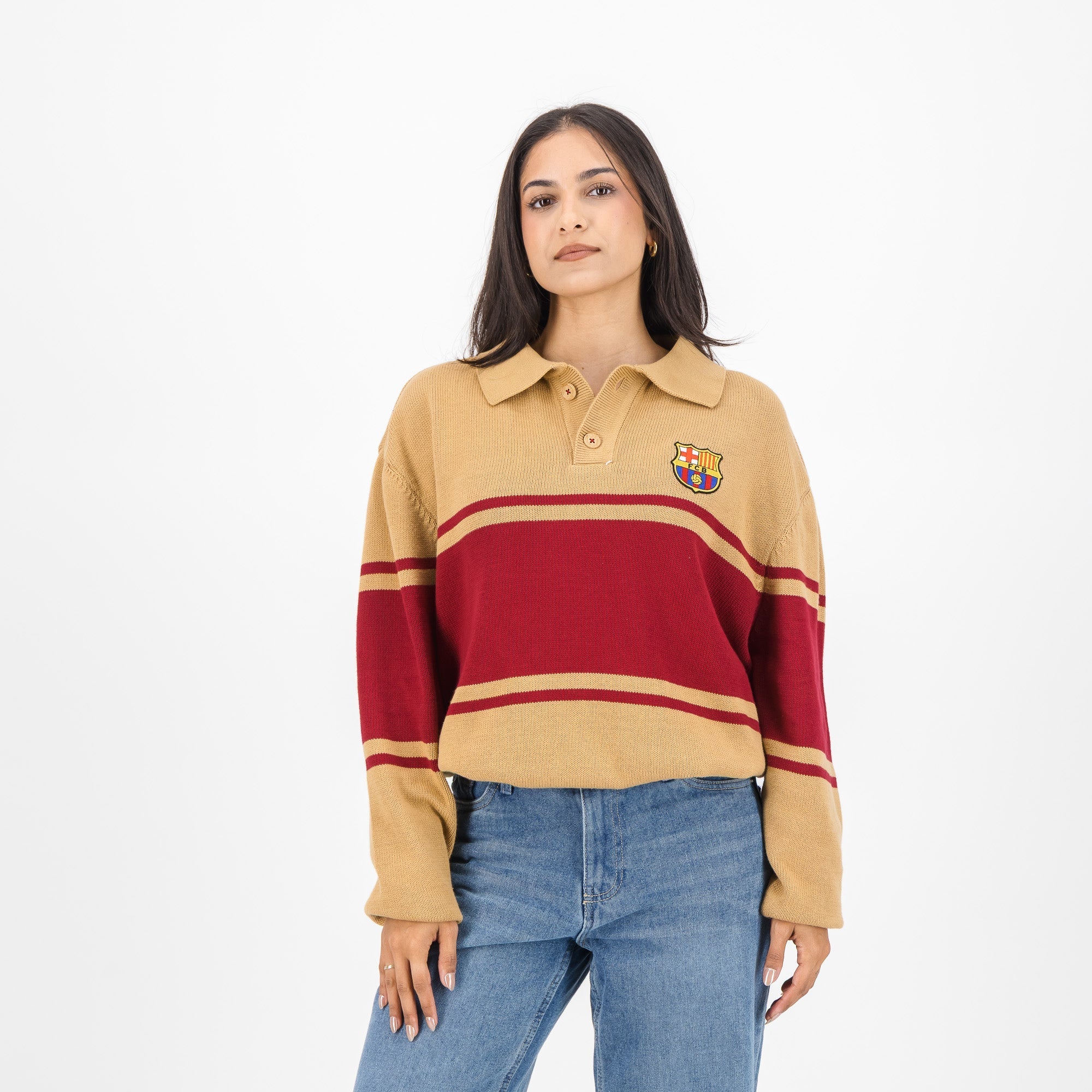 Barcelona FC Hoop Button up LS Jersey-Ice Coffee