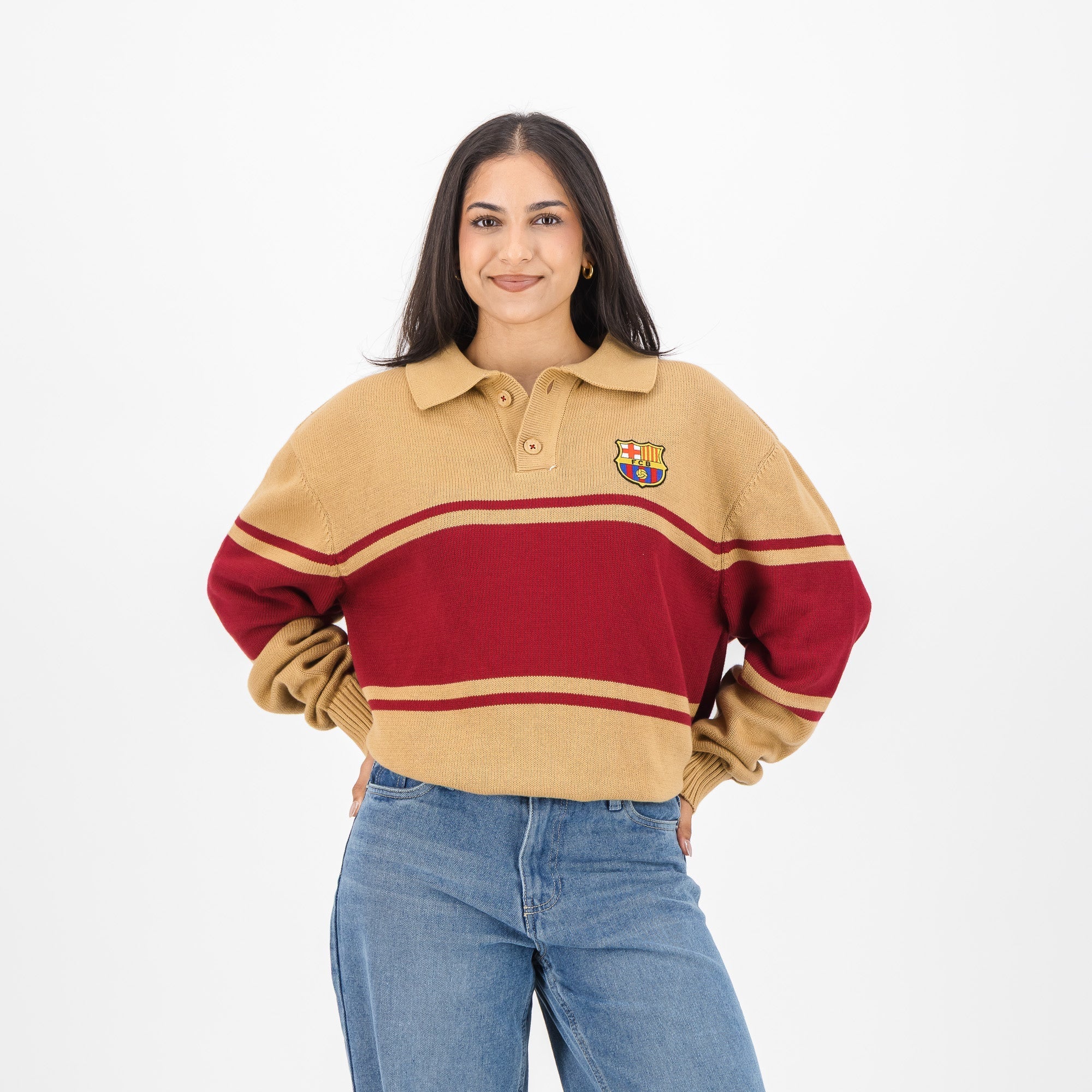 Barcelona FC Hoop Button up LS Jersey-Ice Coffee