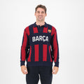 Barcelona FC Stripe  2 Button Polo Knitwear Long Sleeve Yarn Dye Navy