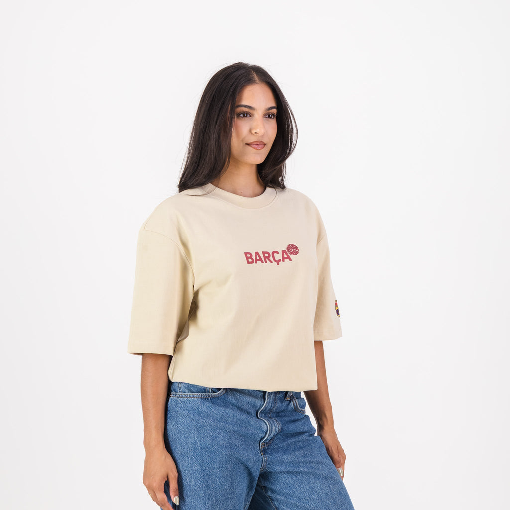Barcelona FC Word Soccer Ball Barca Boxy Tee-Ivory