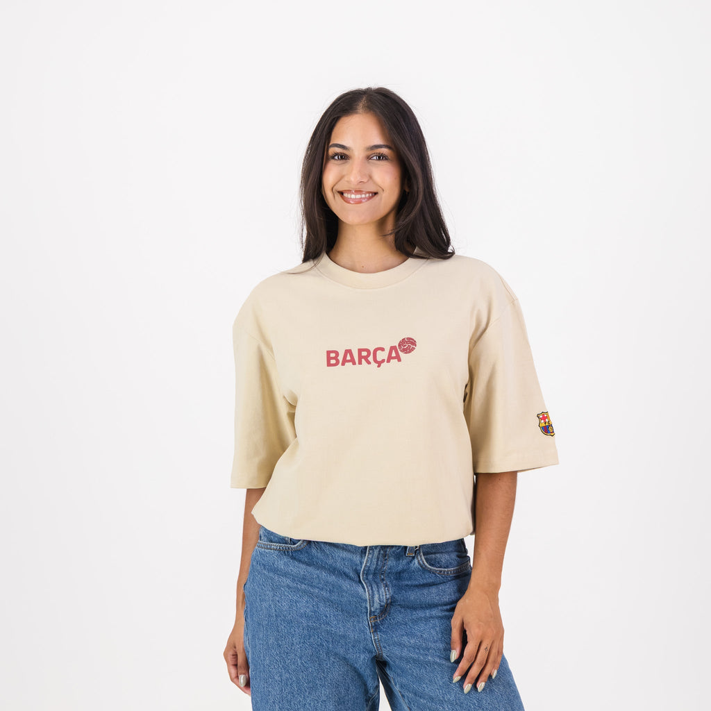 Barcelona FC Word Soccer Ball Barca Boxy Tee-Ivory