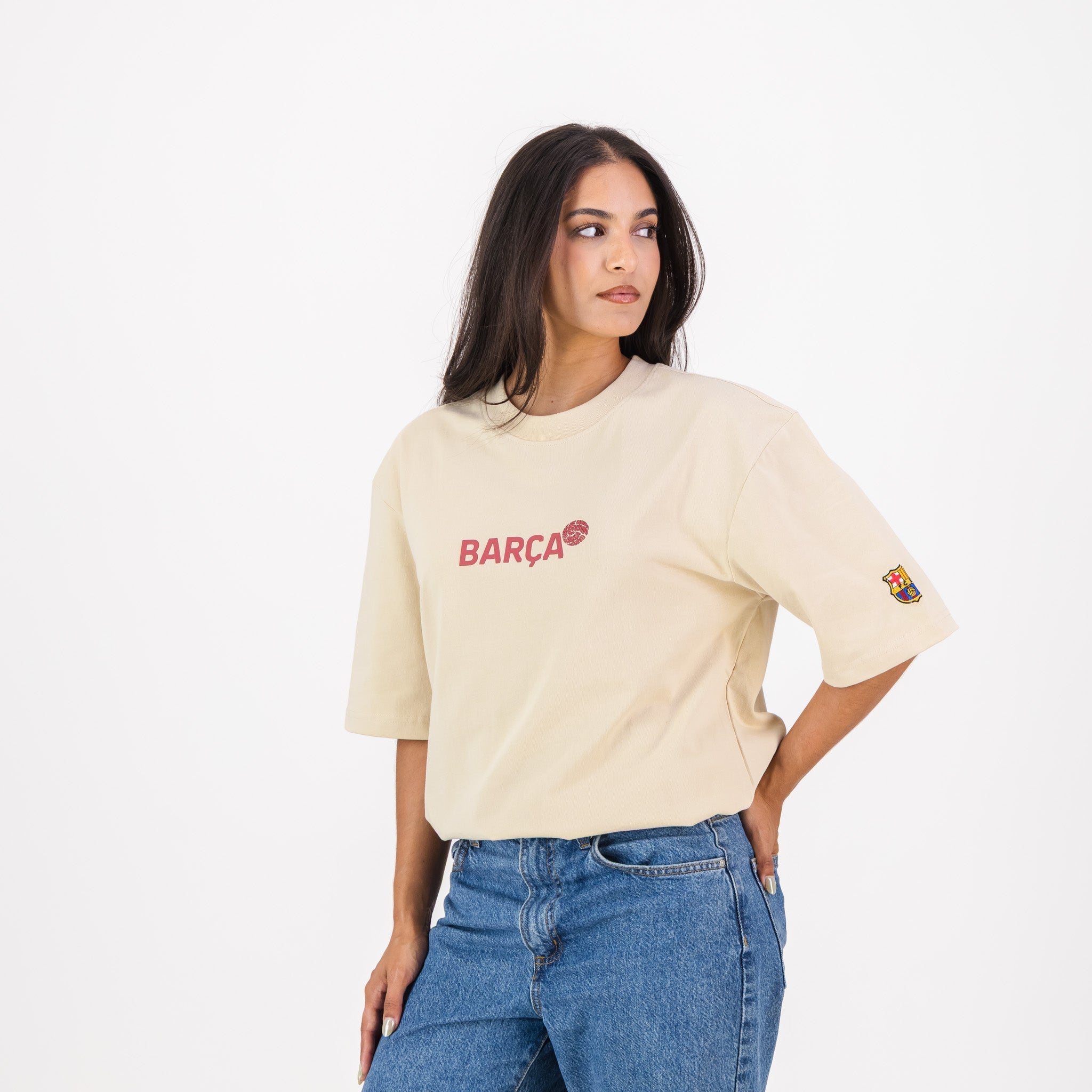 Barcelona FC Word Soccer Ball Barca Boxy Tee-Ivory
