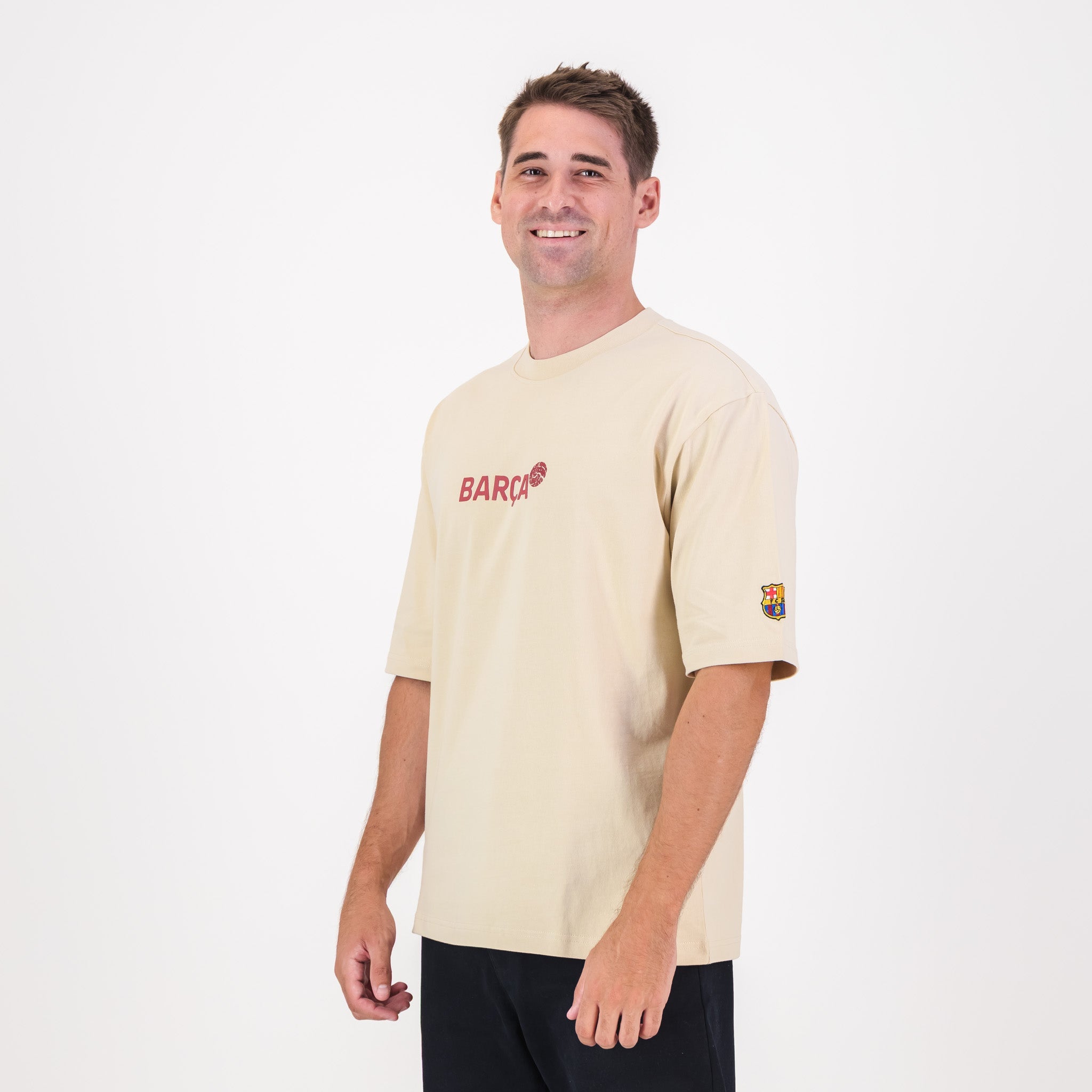 Barcelona FC Word Soccer Ball Barca Boxy Tee-Ivory