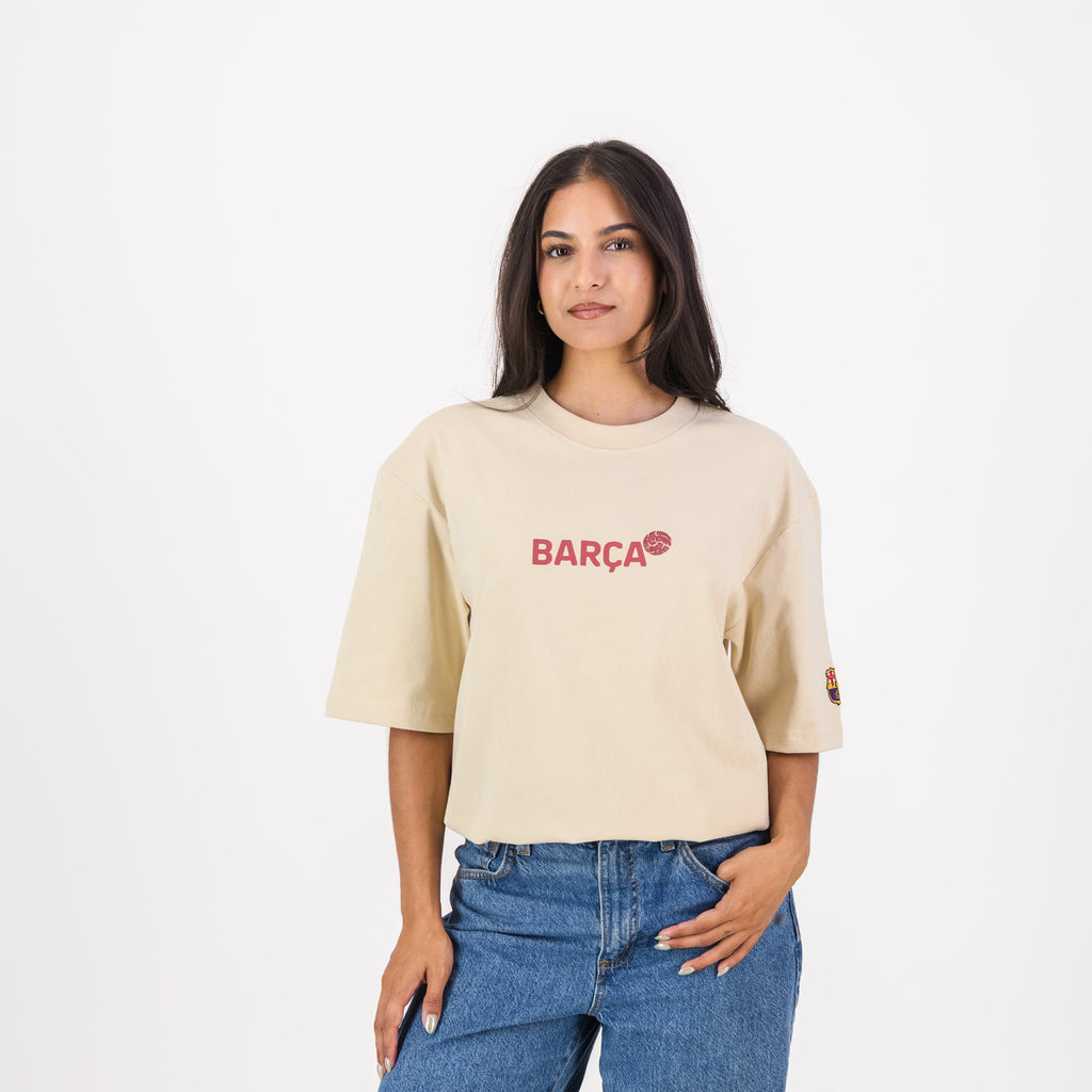 Barcelona FC Word Soccer Ball Barca Boxy Tee-Ivory