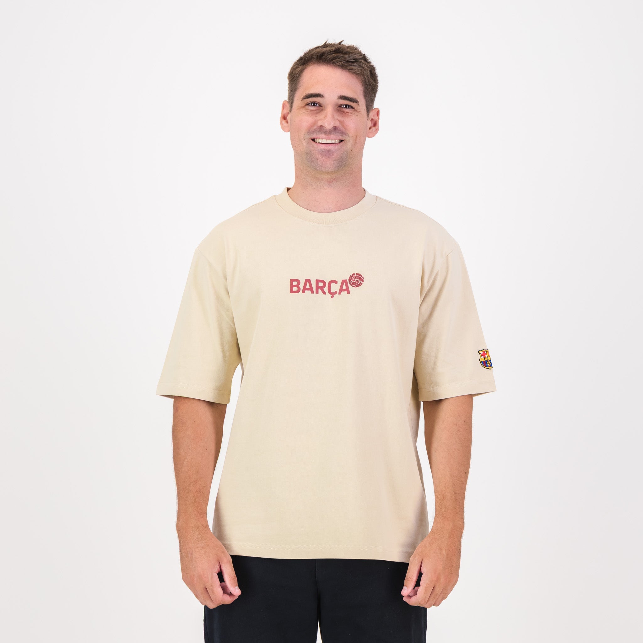 Barcelona FC Word Soccer Ball Barca Boxy Tee-Ivory