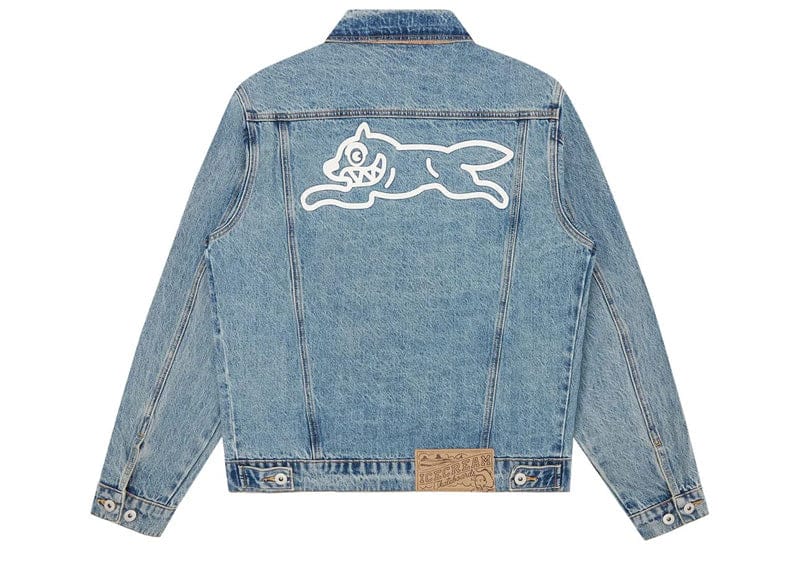 Icecream Check Lined Denim Trucker Jacket Vintage Wash Blue
