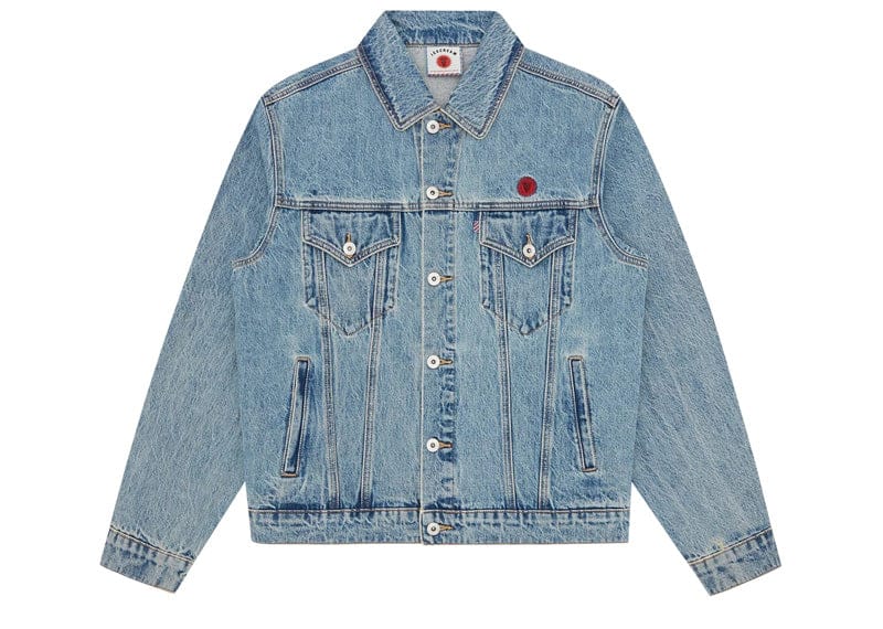 Icecream Check Lined Denim Trucker Jacket Vintage Wash Blue