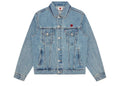 Icecream Check Lined Denim Trucker Jacket Vintage Wash Blue