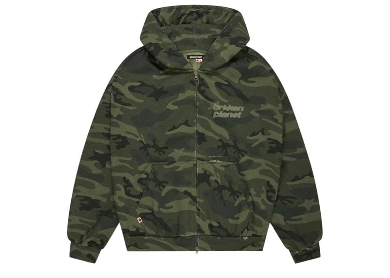 Broken Planet Star Logo Zip-Up Hoodie Green Star Camo