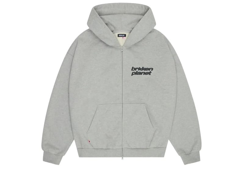 Broken Planet Market Star Logo Zip Up Hoodie Heather Grey