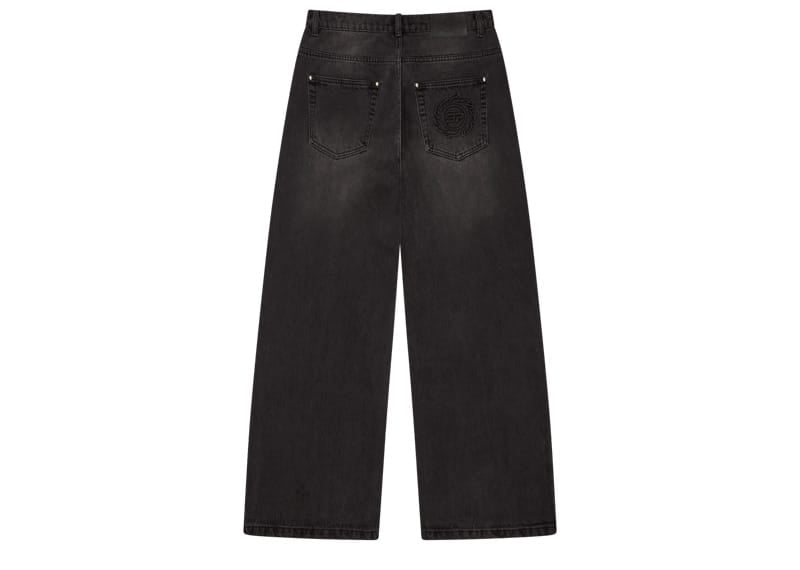 Broken Planet Market Wide Leg Denim Jeans Washed Midnight Black