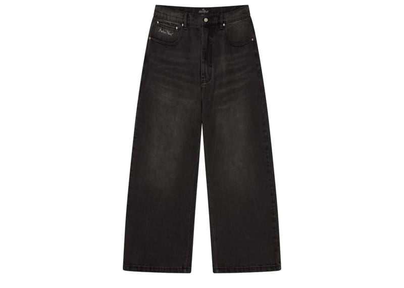 Broken Planet Market Wide Leg Denim Jeans Washed Midnight Black