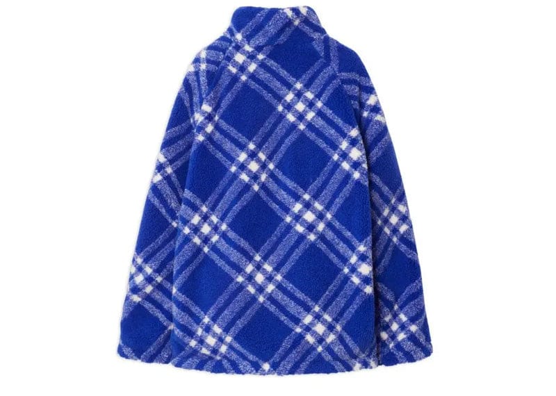 Burberry Check-Pattern Fleece Jacket Cobalt Blue/White