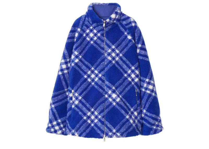 Burberry Check-Pattern Fleece Jacket Cobalt Blue/White