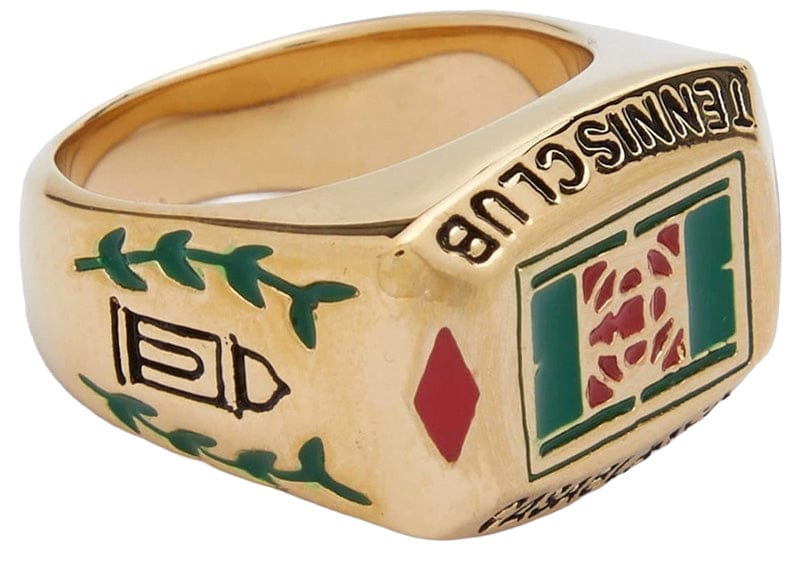 Casablanca Tennis Club Gold Plated Brass Ring Pearl/Enamel Gold/Green